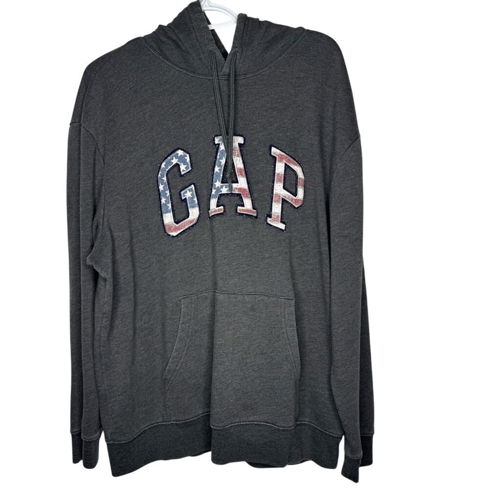 GAP Flag Big Arch Logo Hooded Sweatshirt 2000's Y2K Streetwear Grunge‎ Americana